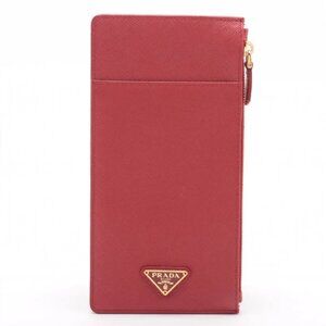 Prada Saffiano Leather Long Coin Card Wallet Red